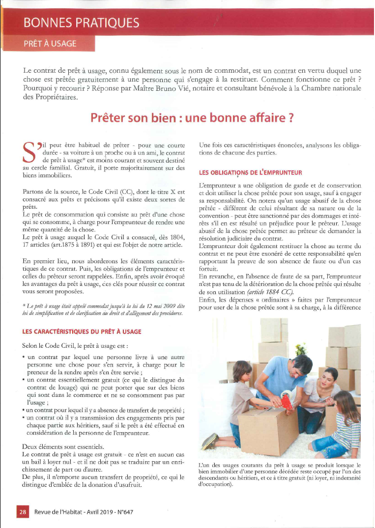 Mettre son bien gracieusement à disposition: une habitude courante qu’il est préférable d’encadrer!