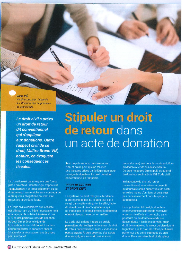 La clause de retour conventionnel dans un acte de donation